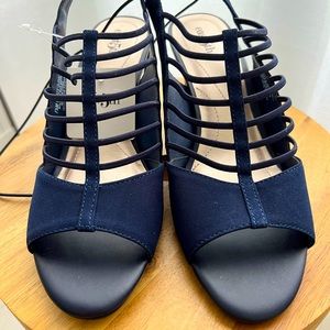 East 5th, Neville Heeled blue sandals.